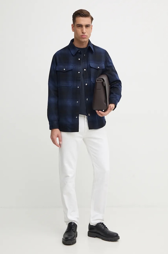 Ruházat Tommy Hilfiger gyapjú ingkabát MW0MW36852 sötétkék