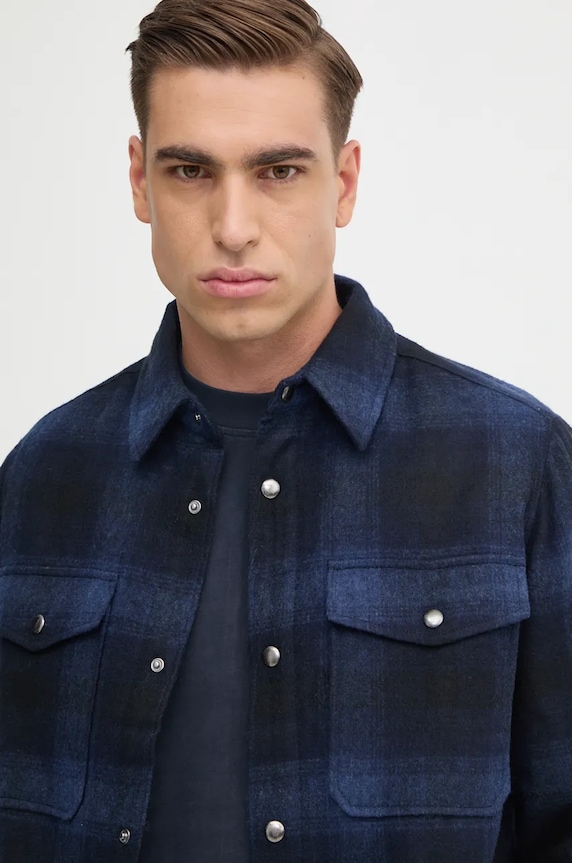Tommy Hilfiger gyapjú ingkabát MW0MW36852 sötétkék