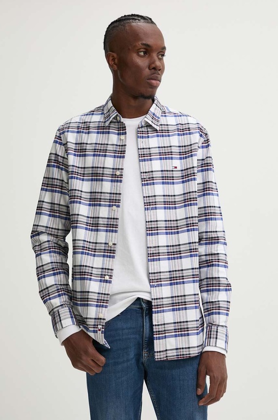 Tommy Jeans camasa din bumbac cu modele alb DM0DM19648