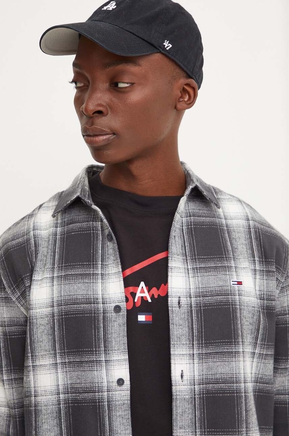 Bavlněná košile Tommy Jeans šedá DM0DM19651