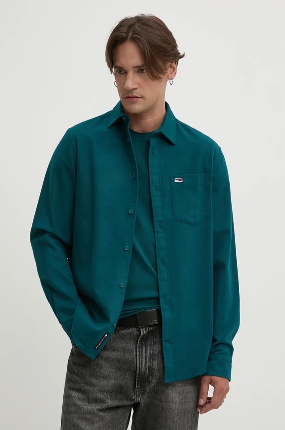 Pamučna košulja Tommy Jeans casual tirkizna DM0DM19656