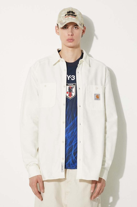 Carhartt WIP cotton shirt Longsleeve Clink Shirt classic beige I032830.D601