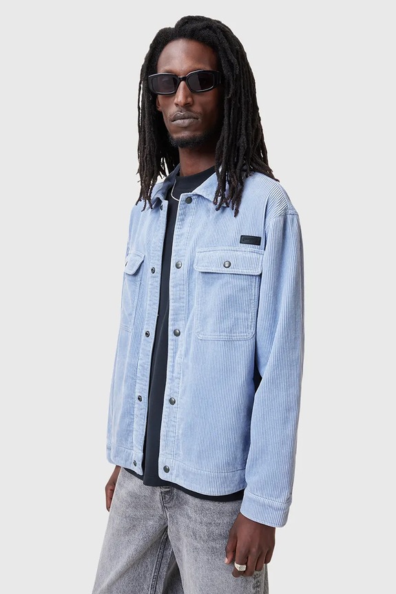 AllSaints camicia in velluto a coste CASTLEFORD lunga blu M084OB