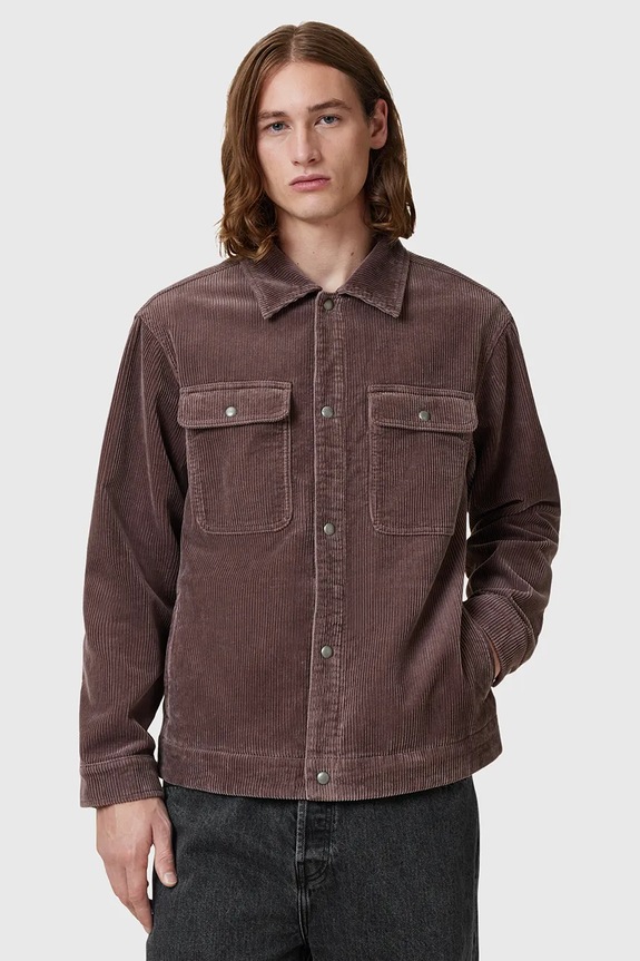 Πουκάμισο κοτλέ AllSaints CASTLEFORD μακρύ καφέ M084OB