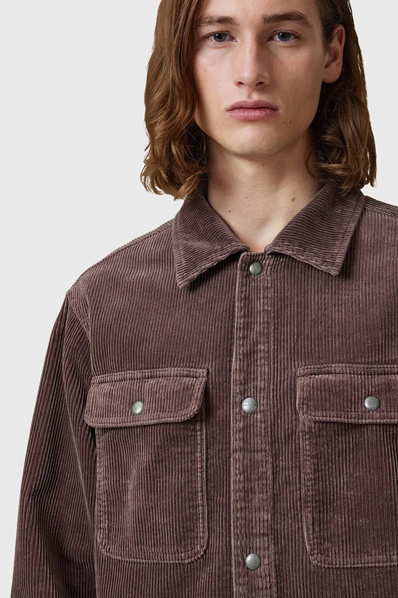 Πουκάμισο κοτλέ AllSaints CASTLEFORD M084OB καφέ AW25