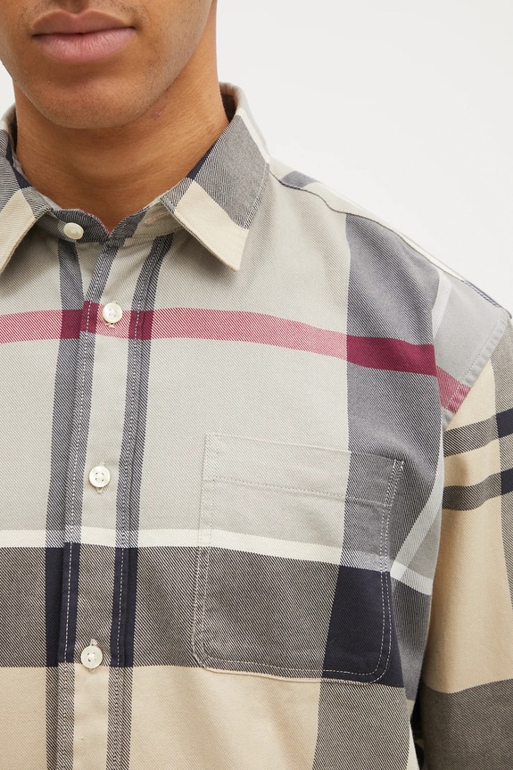 Bavlněná košile Barbour Renford OS Tartan Shirt béžová MSH5514