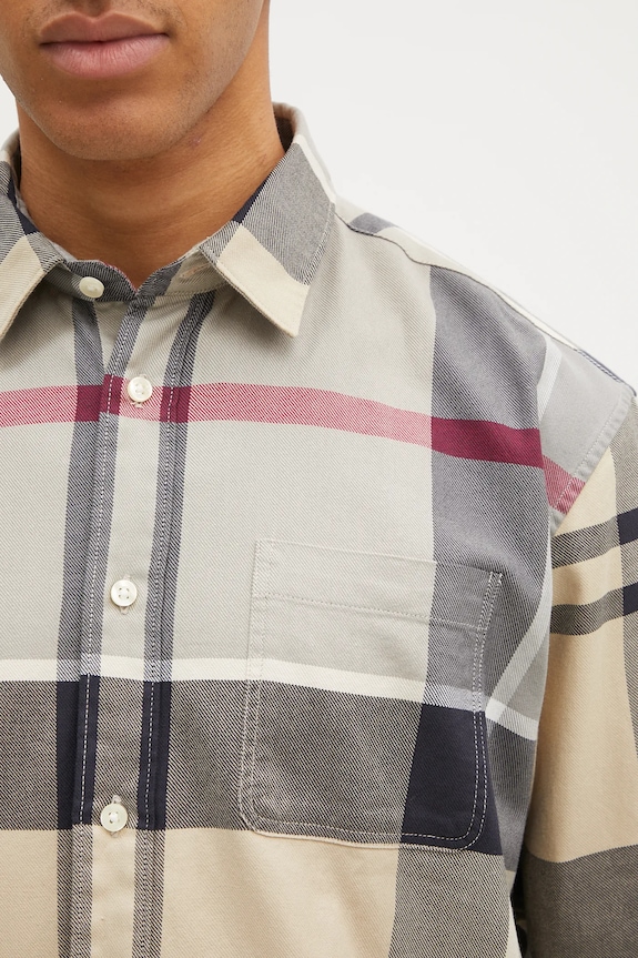 Bavlněná košile Barbour Renford OS Tartan Shirt béžová MSH5514