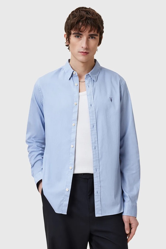 Bavlnená košeľa AllSaints HAWTHORNE LS SHIRT slim modrá M150SB