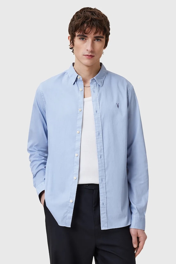 Bavlnená košeľa AllSaints HAWTHORNE LS SHIRT slim modrá M150SB