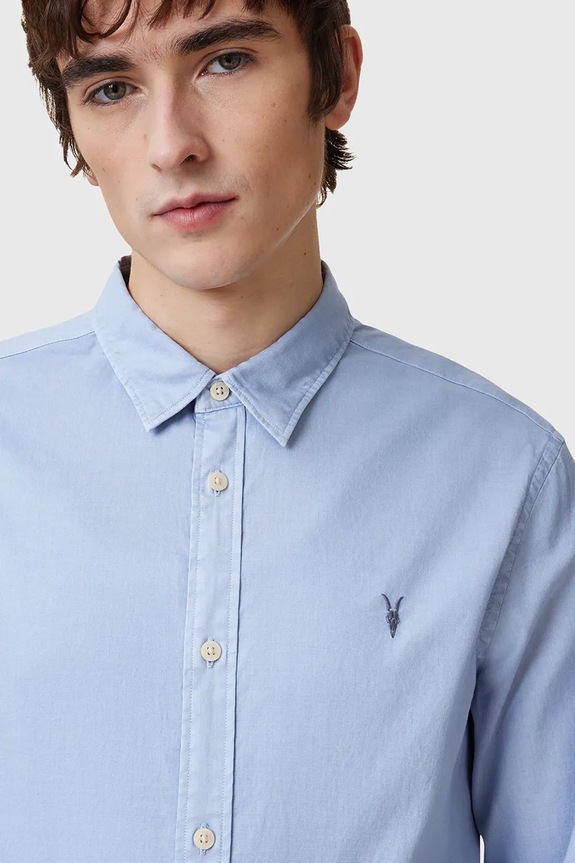 Bavlnená košeľa AllSaints HAWTHORNE LS SHIRT M150SB modrá SS26