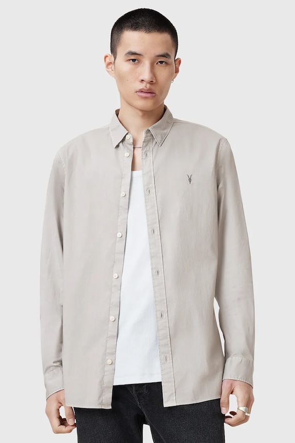 Bavlněná košile AllSaints HAWTHORNE LS SHIRT šedá M150SB