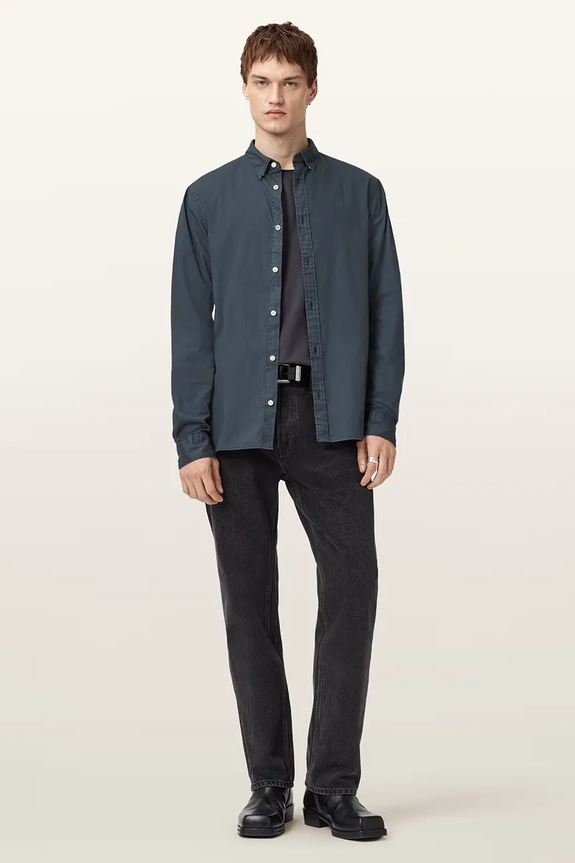 Bombažna srajca AllSaints HAWTHORNE LS SHIRT M150SB modra