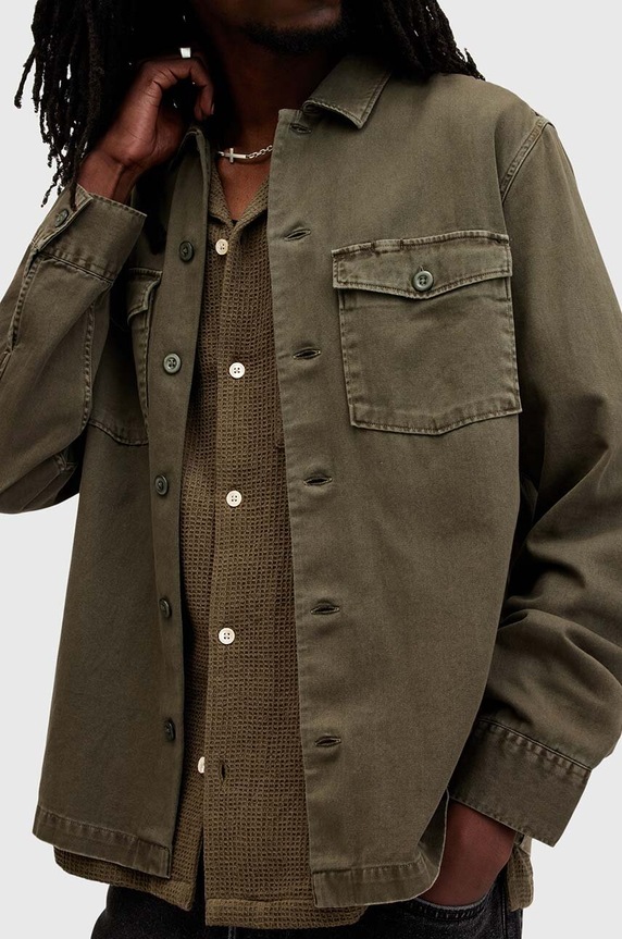 AllSaints camasa din bumbac SPOTTER LS SHIRT M154SB verde SS25