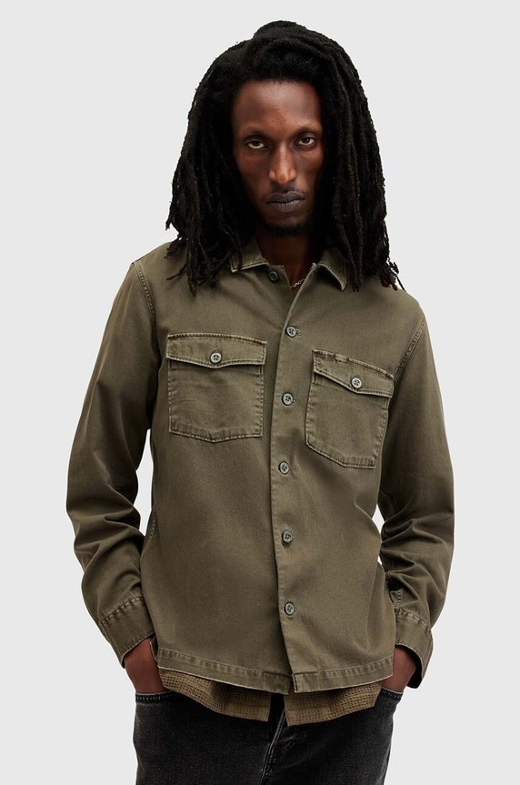 AllSaints camasa din bumbac SPOTTER LS SHIRT verde M154SB