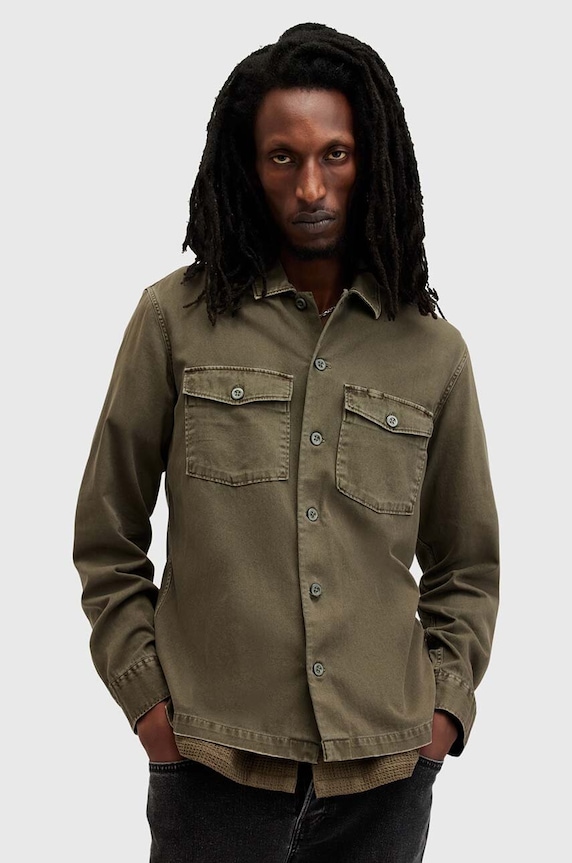 AllSaints camasa din bumbac SPOTTER LS SHIRT verde M154SB