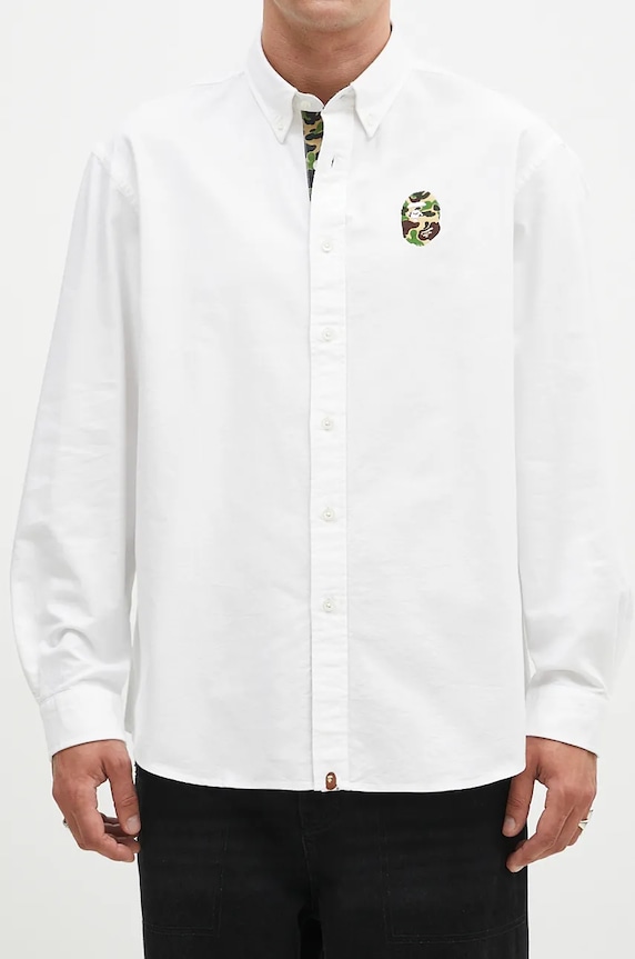 Хлопковая рубашка A Bathing Ape Abc Camo One Point Relaxed Fit белый 1K80131008