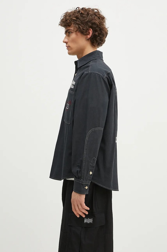 Human Made cotton shirt Stitch Work Shirt HM28SH017 black AW24