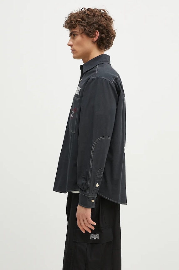 Human Made cotton shirt Stitch Work Shirt HM28SH017 black AW24