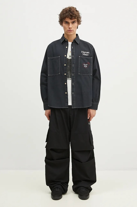 Human Made cotton shirt Stitch Work Shirt HM28SH017 black