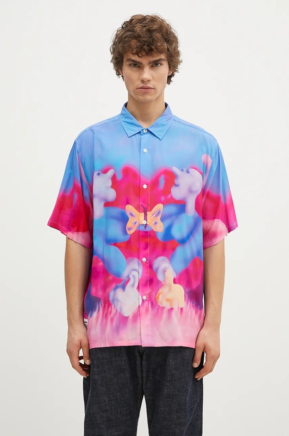 Košile PLEASURES Interaction Button Down relaxed růžová P24F028