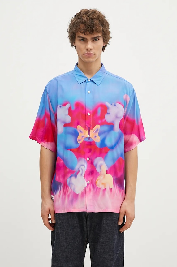 Košile PLEASURES Interaction Button Down relaxed růžová P24F028
