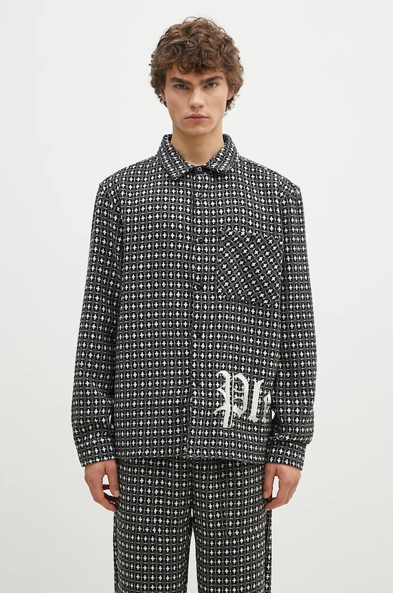 Košile s příměsí vlny PLEASURES Cross Work Shirt regular šedá P24F036
