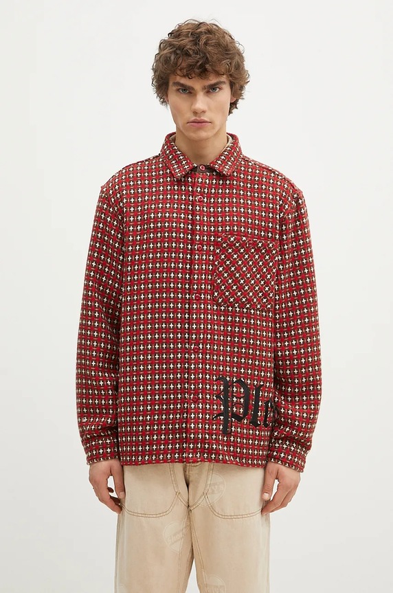 Košile s příměsí vlny PLEASURES Cross Work Shirt regular červená P24F036