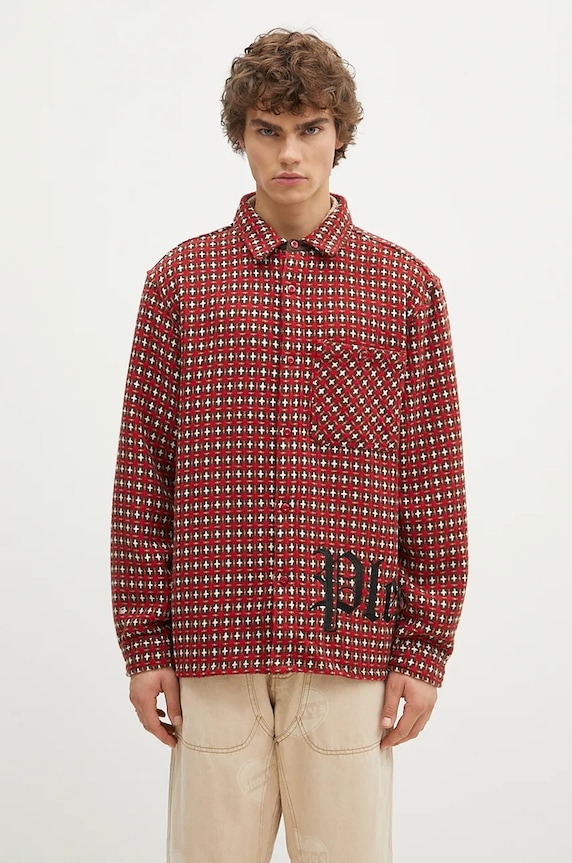 Košile s příměsí vlny PLEASURES Cross Work Shirt regular červená P24F036