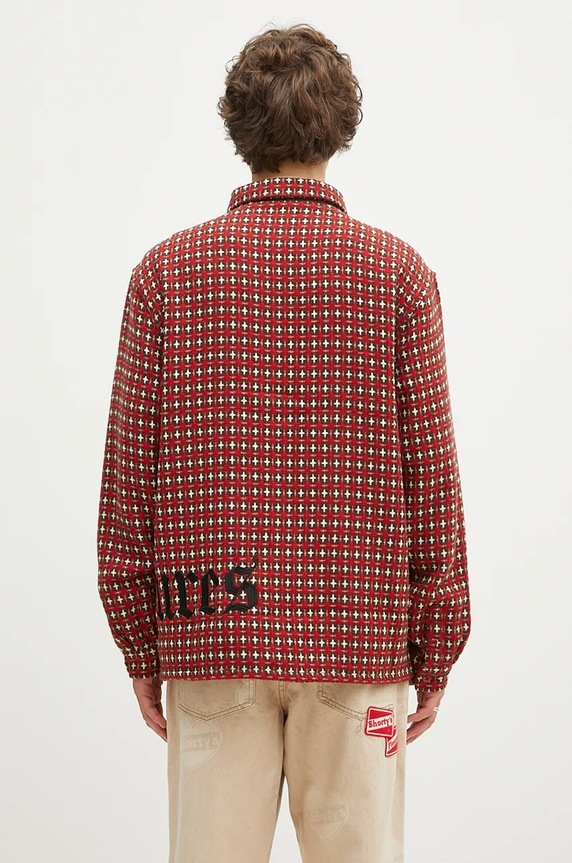Oblečení Košile s příměsí vlny PLEASURES Cross Work Shirt P24F036 červená