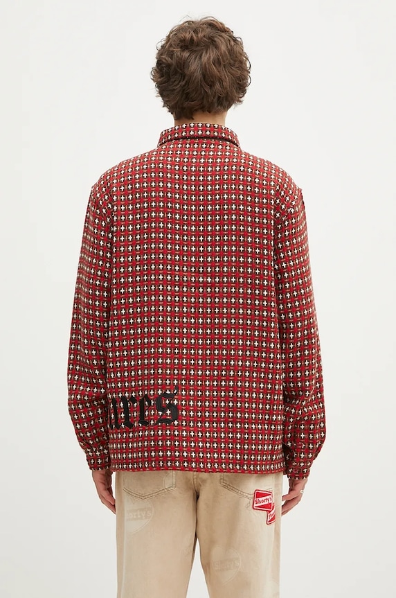 Oblečení Košile s příměsí vlny PLEASURES Cross Work Shirt P24F036 červená