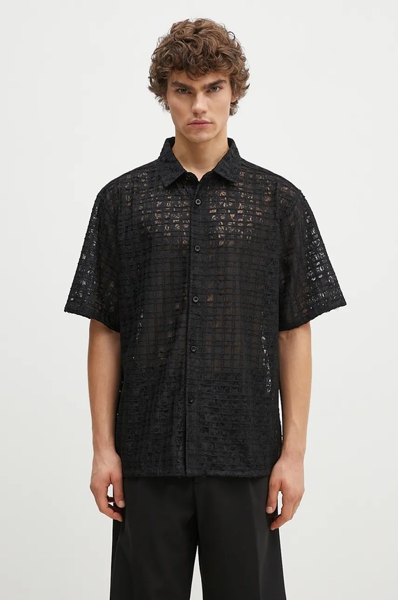 PLEASURES shirt Lacy Button Down plain black P24F050