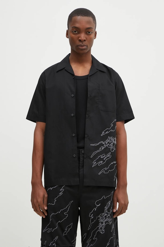 Maharishi cotton shirt Dpm: Sparse Bonsai Camo Shirt all-over print black 5336.BLACK
