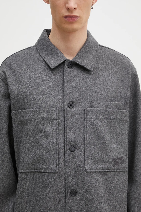 Vlněná košile Maison Kitsuné Overshirt šedá MM00401WT0032