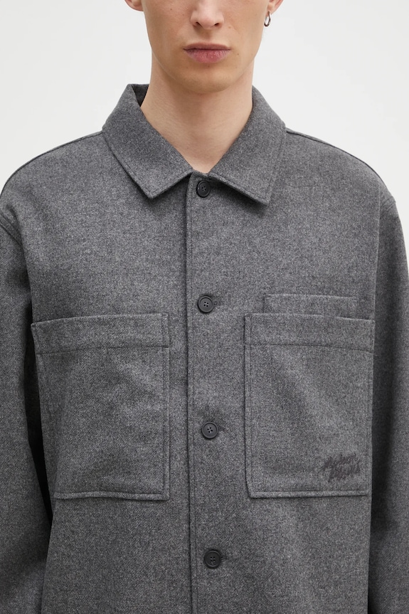 Vlněná košile Maison Kitsuné Overshirt šedá MM00401WT0032