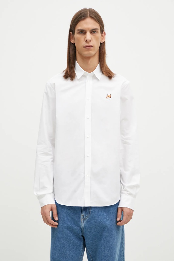 Maison Kitsuné camicia in cotone Fox Head regolare bianco MM00409WC5010