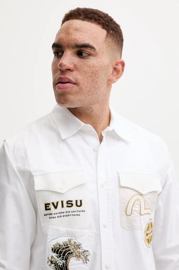 Evisu camicia in cotone Evisu Logos & Wave Emb bianco 2EAHTM4SL7040