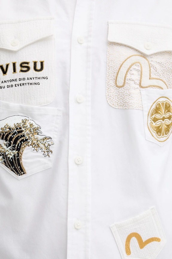 Evisu camicia in cotone Evisu Logos & Wave Emb 2EAHTM4SL7040 bianco