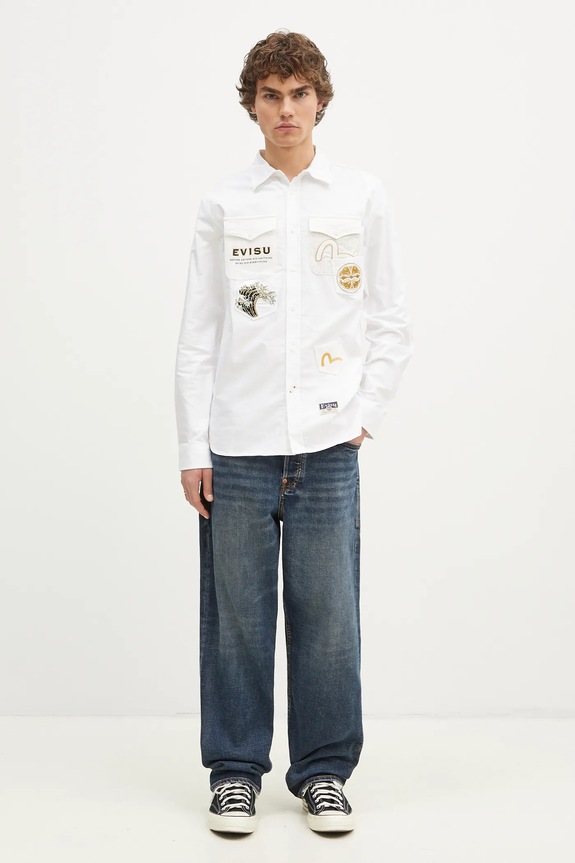 Evisu cotton shirt Evisu Logos & Wave Emb 2EAHTM4SL7040 white