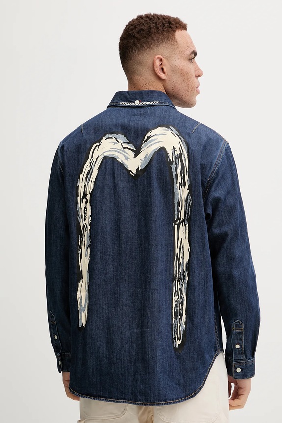 Oblečenie Rifľová košeľa Evisu Daicock Printed 2EAHTM4DL1031 tmavomodrá