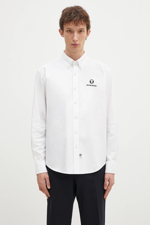 AAPE koszula bawełniana Moon Face Logo regular biały AAPSTM8495XXN