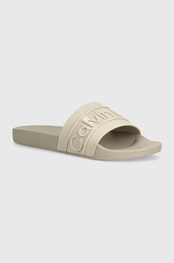 Calvin Klein klapki SLIDE TPU SAFFIANO syntetyczny beżowy HW0HW02107