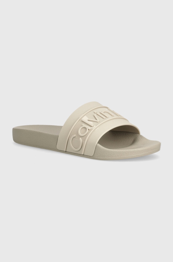 Calvin Klein klapki SLIDE TPU SAFFIANO syntetyczny beżowy HW0HW02107