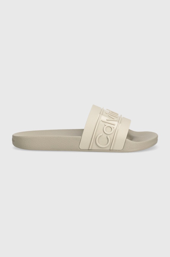 Calvin Klein klapki SLIDE TPU SAFFIANO HW0HW02107 beżowy AW24