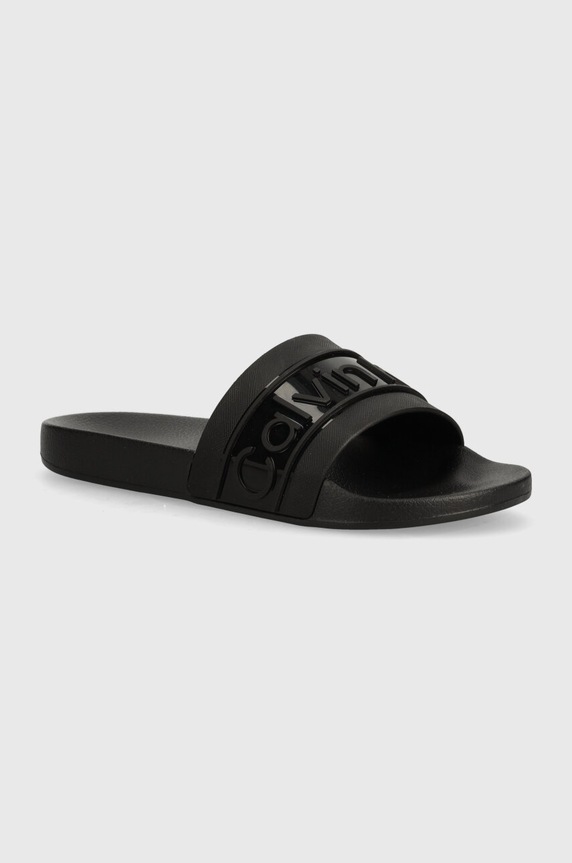 Calvin Klein klapki SLIDE TPU SAFFIANO syntetyczny czarny HW0HW02107