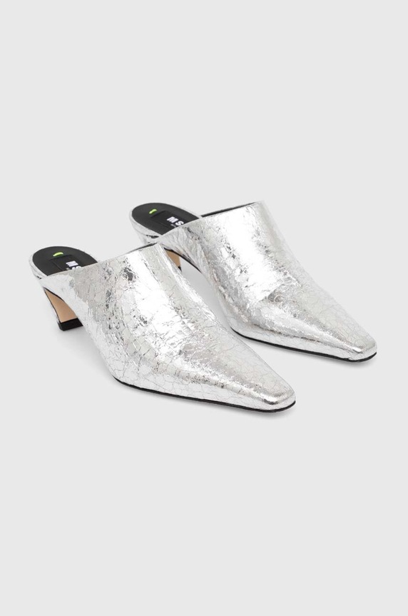 Obuv Kožené šľapky MSGM 3741MDS716.905.90 strieborná