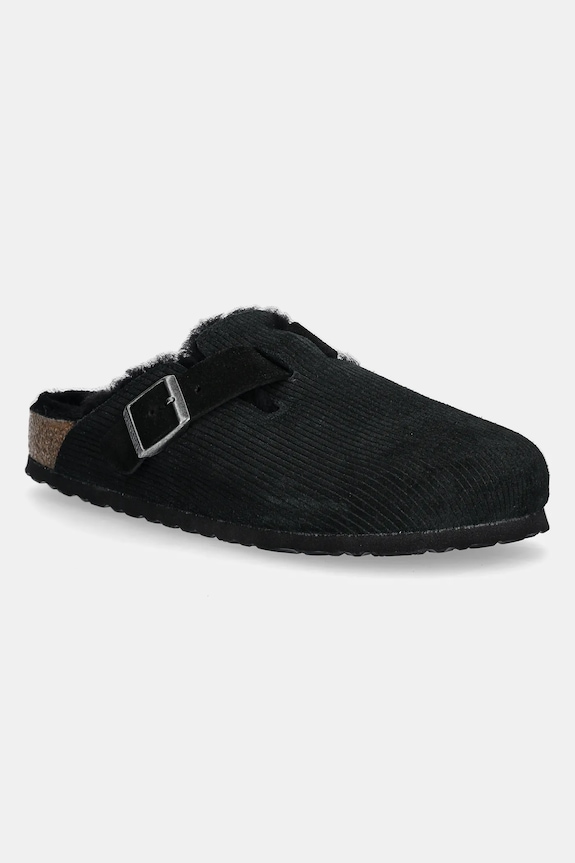 Semišové šľapky Birkenstock Boston Corduroy Shearling semišová koža čierna 1028400