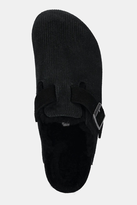 Semišové šľapky Birkenstock Boston Corduroy Shearling čierna 1028400