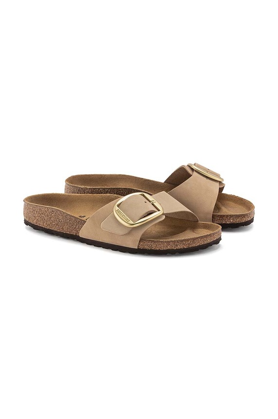 Birkenstock papuci din nubuc Madrid Big Buckle bej 1024009