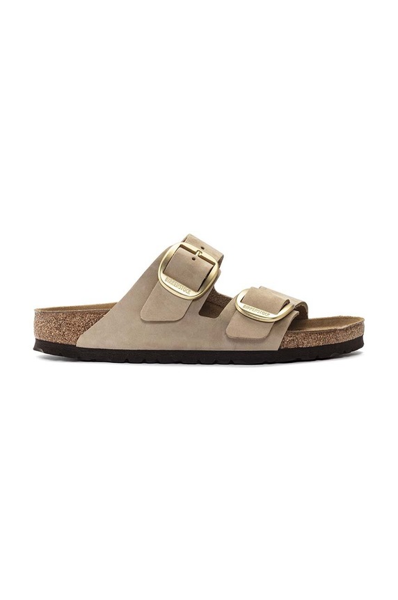 Birkenstock ciabatte slide in camoscio Arizona Big Buckle Piatto beige 1024064