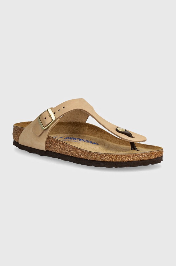 Birkenstock japonki nubukowe Gizeh SFB bez obcasa beżowy 1019014